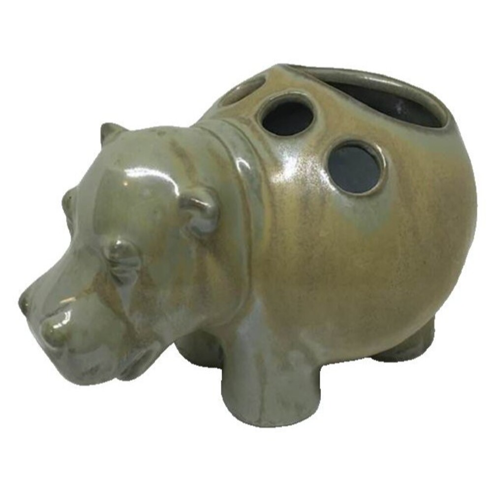 Pier 1 One Hippo Hippopotamus Art Pottery Toothbrush Holder Desk Pens Planter